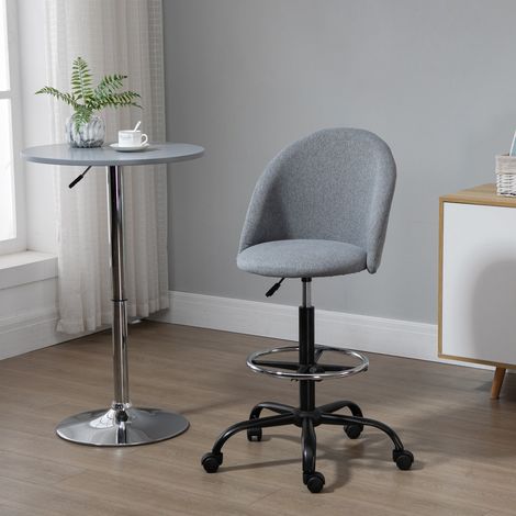 Chaise de bureau assise haute réglable 105-125H cm tabouret de bureau pivotant 360° lin gris (1/5)