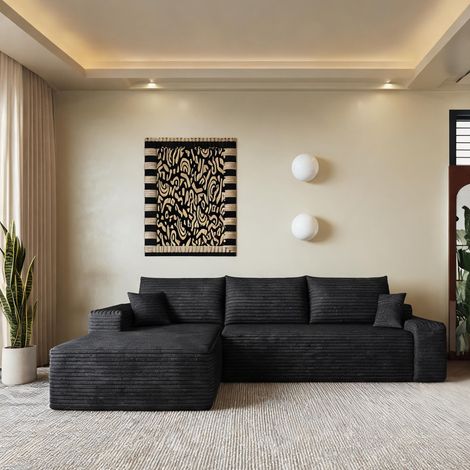 Canapé modulable 270 cm en tissu velours côtelé noir coloris noir (1/5)
