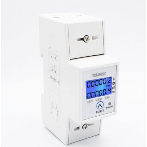 Misuratore di consumo elettrico (5-80A), wattmetro digitale LCD retroilluminato, contatore di energia monofase, wattmetro per montaggio su guida, monitor di potenza (1/4)