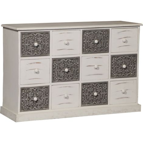Commode 12 Tiroirs Changmay Bois Gris Et Blanc