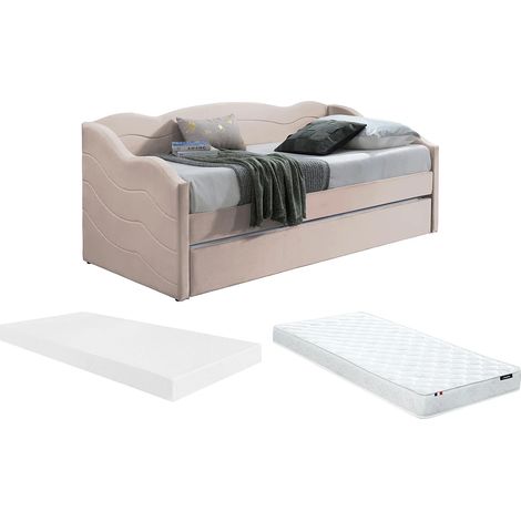 Letto divano a scomparsa 2 x 90 x 190 cm Velluto Rosa + Materasso - LENVIA (1/5)