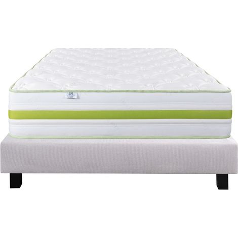 Ensemble Matelas Rêverie, 30 cm, mousses haute densité, ferme, face été/hiver + sommier gris ep20cm, 90x190cm (1/5)