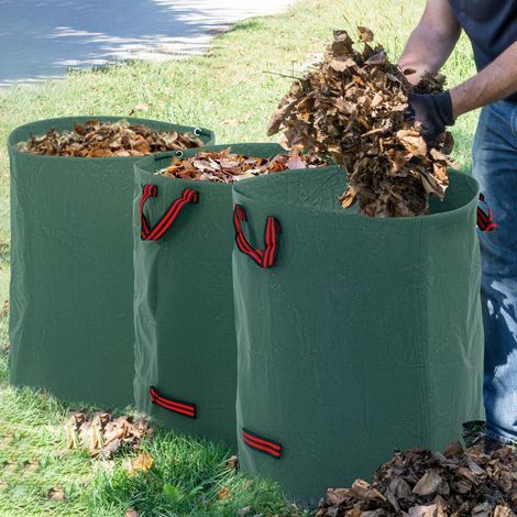 Set of 3 x 300L garden bin bags with handles, resealable and reusable, Ø67x84 cm, Green (1/5)