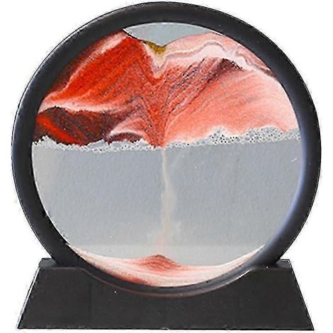 (Rouge) Tableau de sable dynamique 3D en verre rond, décor pour la maison, le bureau ou le salon (1/3)