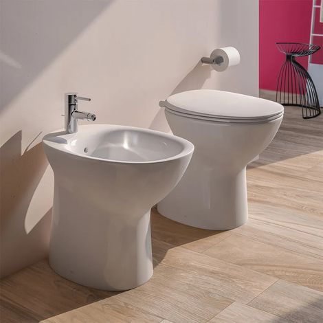 Sanitari tradizionali Rimless Morning scarico a terra e sedile originale (1/5)