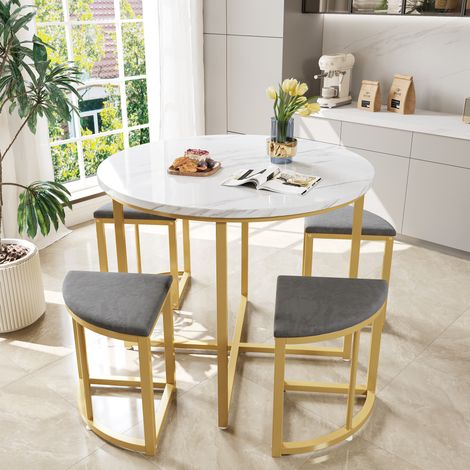 MEUBLIV Ensemble table à manger 80x80x75 cm blanc et gris – chaises escamotables (1/5)