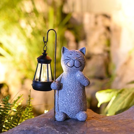 Cat Decorative Statue for Outdoor Garden with Solar Light - Living Room Kitten Decor Gift for Women Men Mom Birthday Decoration Waterproof Garden Decor