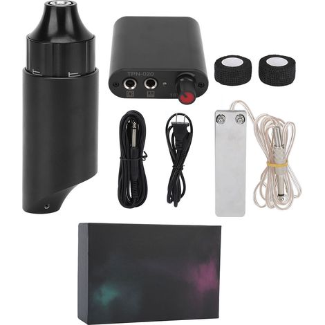 Kit de stylo tatouage rotatif avec alimentation, pédale, cordon clip DC, liner & shader, moteur de machine à tatouer, prise US 90-265V, noir (1/5)