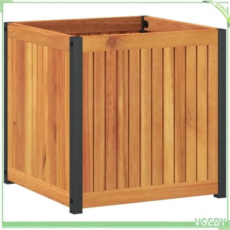 Jardinière - FAFEICY - 367610 - Bois d'acacia massif - Cadre acier enduit de poudre - 45x45x44 cm (1/5)