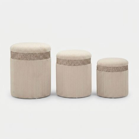 3er-Set runde Sitzhocker mit Stauraum aus Stoff Cortina - Beige (1/5)