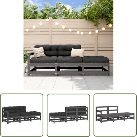 Furniture Limited - Salon de jardin 3 pcs avec coussins gris bois