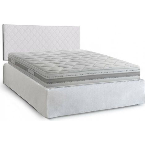 Talamo Italia Doppelbett Cleneide, Kopfteil-Set aus Kunstleder mit orthopädischer Basis und Volant, 100% Made in Italy, inklusive Matratze, 160 x 190 cm, Weiß