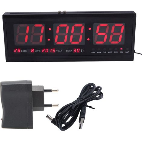 Zoternen Digitale Wanduhr, 110-240 V Kalender und Temperaturanzeige LED-Glasuhr mit EU-Stecker für Zuhause, Klassenzimmer, Schlafzimmer, Büro