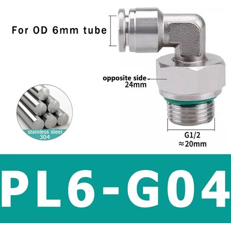 (PL6-G04 - Lot de 10) 10 raccords pneumatiques en acier inoxydable 304, connecteurs PL pour tubes d'air, raccords à dégagement rapide, diamètres 4 mm, 6 mm et 8 mm (1/5)