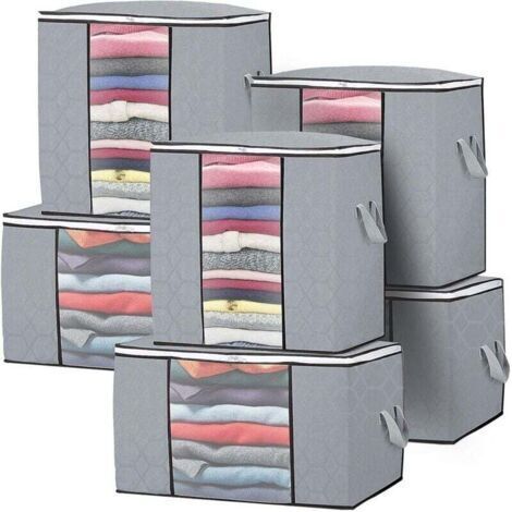 Lot de 6 Sac de Rangement Grande Rangement pour Couette avec Fenêtre Transparent et fermeture éclair Sacs à Vêtements Pliables pour Housse Couette V (1/4)