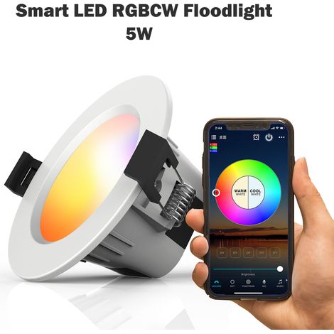 5W 9,9 cm (3,9 Zoll) RGB+CCT LED Smart Einbaustrahler, C100-264V, Bluetooth-kompatibel, Mobile App, Sprachsteuerung, 16 Millionen Farben, 20 integrierte dynamische Modi (1/5)