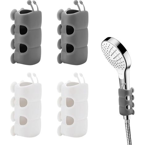 Set mit 4 Halterungen für Duschpommeau ohne Perçage – Mit bionischer Entlüftung – Positionierbar – Beweglich – Grau (1/4)