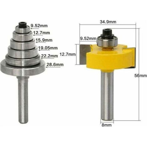 Fraise À Feuillure - Tige 8 mm - 6 Roulements Réglables 9 52 À 28 6 mm - Pour Menuiserie Bois Composite Contreplaqué - 1 Pièce (1/5)