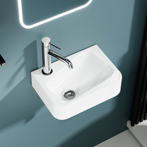 DILECI - Vasque lave-mains murale asymétrique sortie gauche en céramique blanche (3625,5cm) PICASSO (1/5)