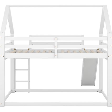 Lit double pour enfant, lit cabane, lit superposé avec toboggan et échelle, lit superposé haut pour chambre d’enfant, blanc, 140x200cm (1/5)