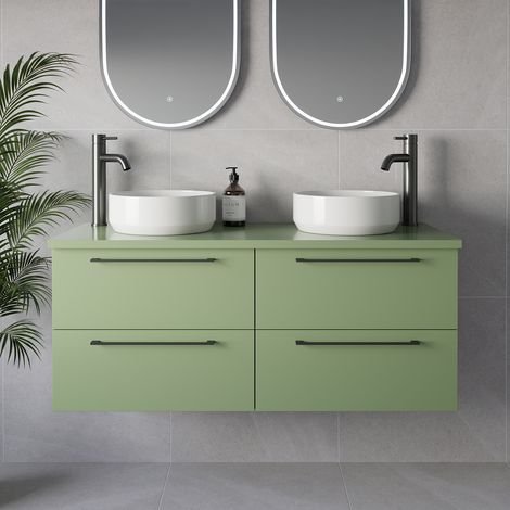 Napoli 460 Olive Green 1200mm Wall Mounted 4 Drawer Vanity Unit for Countertop Basins - 1200mm - Gunmetal Grey 320mm Handle