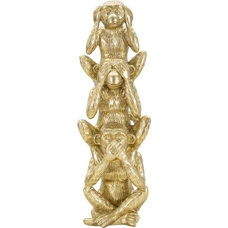 Statuette Déco Pyramide "3 Singes" 30cm Or (1/5)