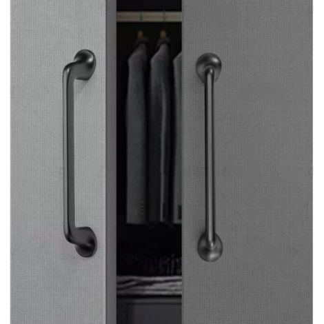 Set mit 2 Möbelgriffen, Schrankgriff, Schubladengriff, Küchenschrankgriff, grau, 128 mm Lochabstand, Zinklegierung