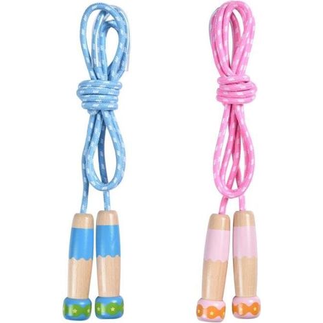 Corde à Sauter - Poignée en Bois Antidérapantes - Corde de Coton Colorée (1/4)