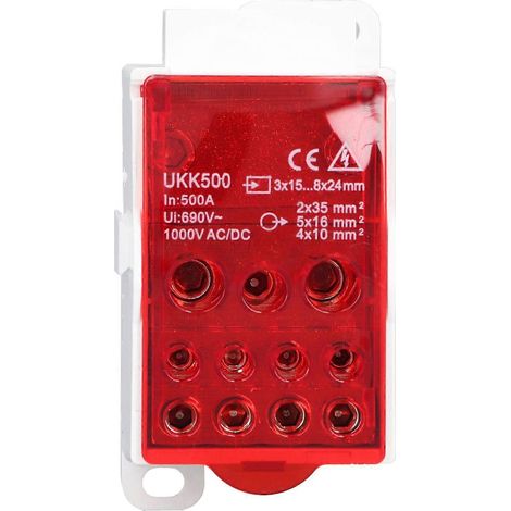 UKK500 C45 Anschlusskasten mit Klemmenblock, 690 V, 500 A, einpolig, für Schienenstromversorgung, rot