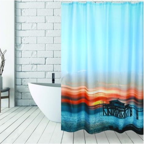Rideau de douche Polyester 180x200cm Motif Sunset - Anneaux inclus MSV