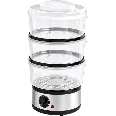 Vaporiera elettrica, design a 3 livelli, timer da 60 minuti, nera (1/2)