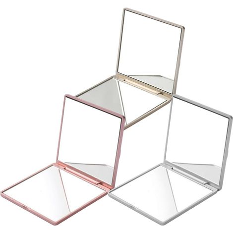 Lot 3 miroirs de poche pliables double face avec grossissement, petits miroirs de maquillage en or rose, or clair et argent métallisé (1/5)