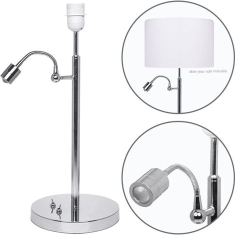 Base de table Melton avec bras de reading 1xe27+1x1w led h.reg.xd.20cm chrome