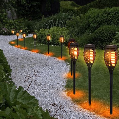 Lampes solaires torches lampe de jardin lumière solaire extérieur torches solaires pour flamme extérieure torche solaire lampes torche pour extérieur, effet feu, 12x LED, PxH 7,5x51 cm, lot de 12