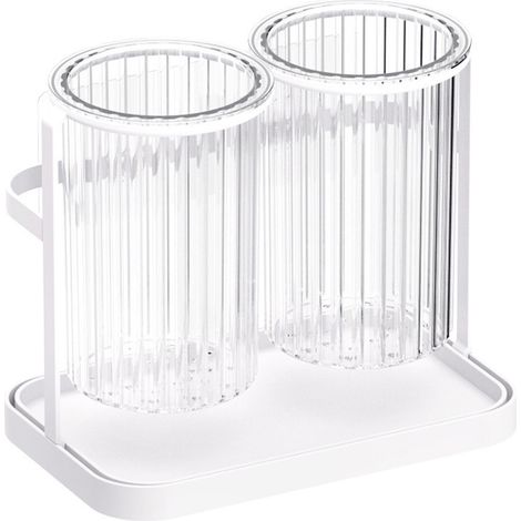 Porte-ustensiles de comptoir avec égouttoir, 2 compartiments pour baguettes, rangement blanc (1/5)