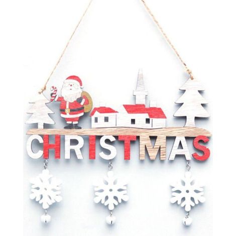 Panneau De Porte - Bois - Pere Noel - Decoration Murale - 19x22 Cm - Blanc Rouge - 1 Piece (1/4)