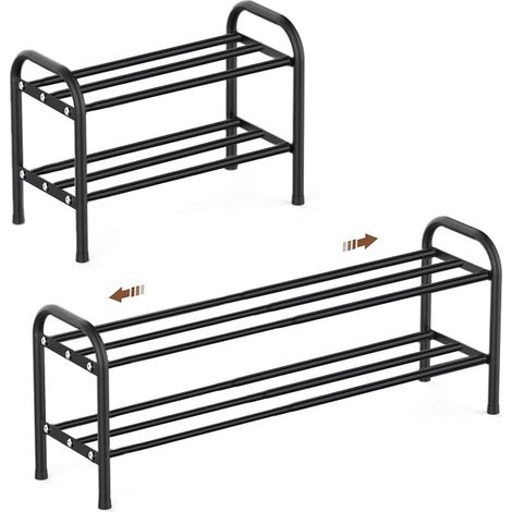 Schuhregal, schmal, ausziehbar, platzsparend, verstellbar, klein, Metall, schwarz, Schuhaufbewahrung, für den Außenbereich, Camping, Flur (3 Ebenen) (2 Ebenen) (1/5)