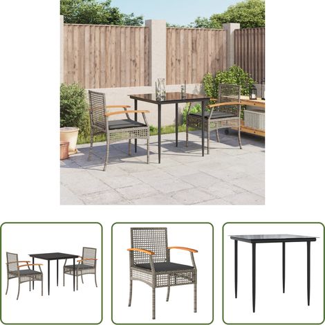 Chaises de jardin - Ensemble à manger de jardin 3 pcs coussins gris résine tressée (1/5)