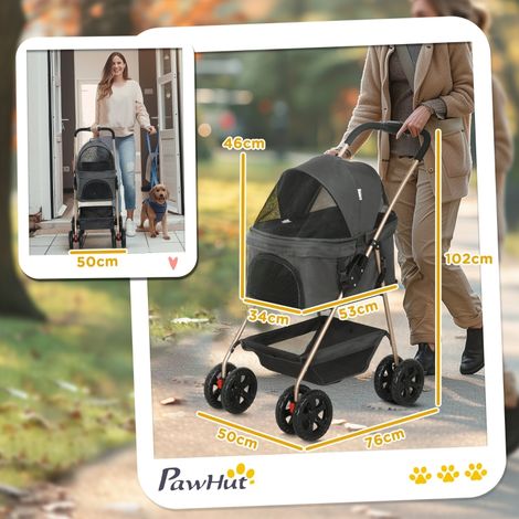 Poussette 3 en 1 pliable pour chien et chat, 4 roues, panier amovible, gris – idéale pour promenade, voyage et ville (1/4)
