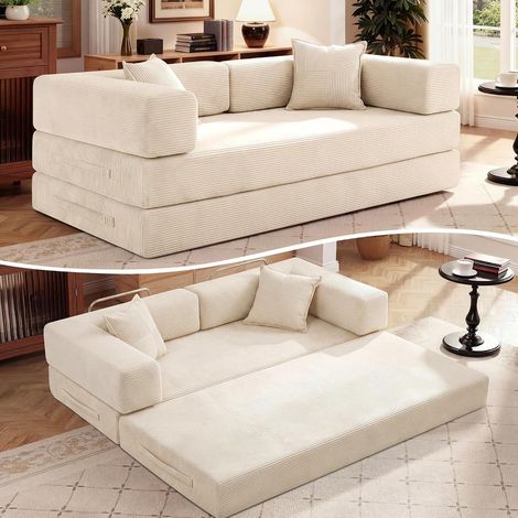 Canapé-lit futon convertible en velours côtelé vert foncé – 18592.560 cm (1/5)
