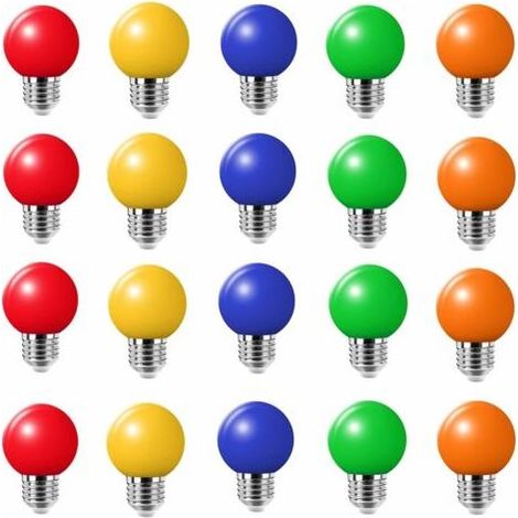 PAIR 20PCS 3W E27 ampoule couleur, ampoule LED couleur unique, 100LM Lampe de Noël 220V partie petite bulle de couleur, 180 ° ampoule LED (4 par couleur) (1/5)