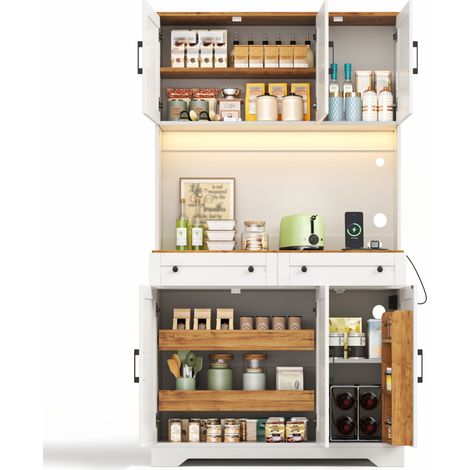 Buffet haut de cuisine Marron,meuble de rangement moderne,avec 2 tiroirs,prise avec USB,100x40x180cm,cuisine,salon (1/5)