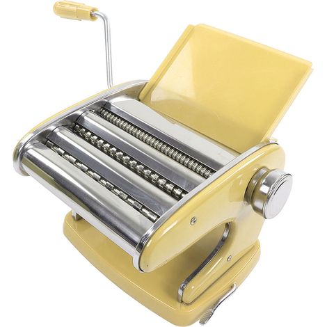 Machine à pâtes multifonction manuelle à manivelle pour lasagnes, fettuccines et raviolis, jaune, fixation par ventouse, 3 lames (1/5)