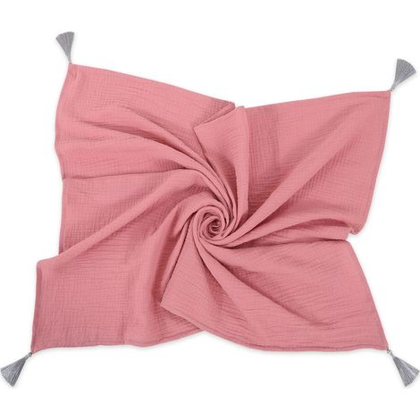 Manta de muselina para bebé con borlas - rosa retro (1/4)