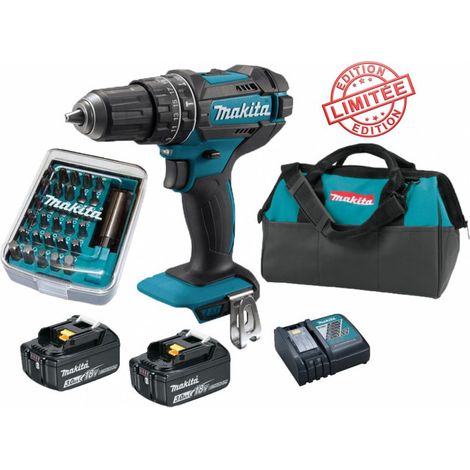 Makita – Perceuse visseuse à percussion 18V 62Nm – 2 batteries 3Ah Li-Ion – Couple 62Nm – Coffret 30 embouts + porte-embout magnétique (1/4)