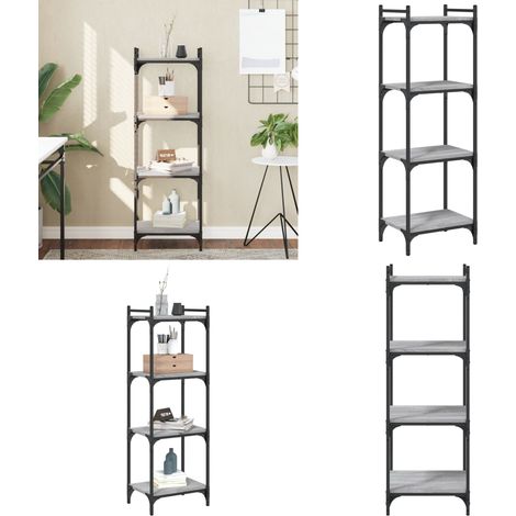 Bibliothèque à 4 niveaux sonoma gris 40x30x120 cm - Bibliothèque Murale - Étagère Design - Meuble Rangement - Bibliothèque Moderne - Bibliothèque Industrielle - Home & Living
