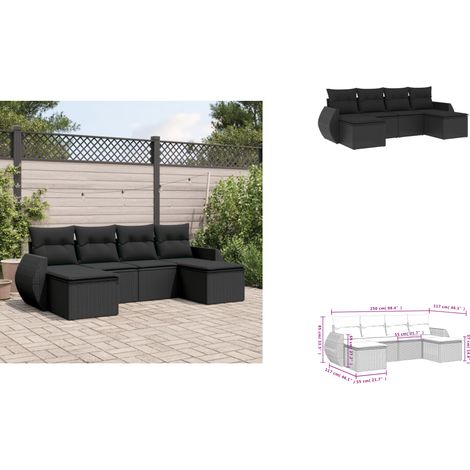 Salon de jardin 6 pcs avec coussins noir résine tressée - Ensemble Salon De Jardin - Mobilier Extérieur - Résine Tressée - Rotin Synthétique - Chaise Lounge (1/3)