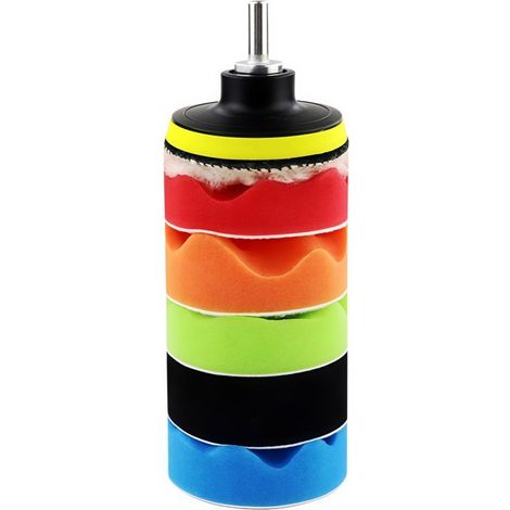 Tampon De Polissage - 125 mm - Pour Perceuse Avec Adaptateur M10 - Éponge Haute Densité Et Laine - Kit Complet De Polissage Pour Voiture Et Surface Rigide - 6 Pièces