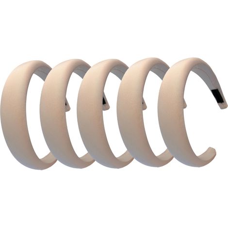 Serre-Tête En Éponge - Bandeau Large Souple Et Confortable - Accessoire Cheveux Pour Femme Et Fille - Lot De 5 Pièces Beige (1/5)