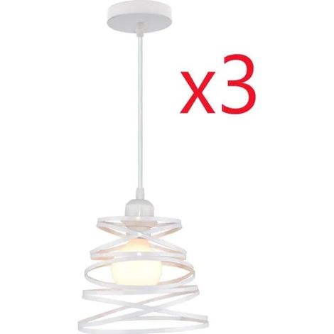 U-DO 3x Suspension Filaire design Moderne Lustre Abat - Jour Cage en Métal Blanc Décoration Café Salle à Manger (1/4)